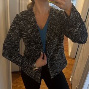 LOFT Women's Black + White Tweed Moto Jacket (MP) NWT